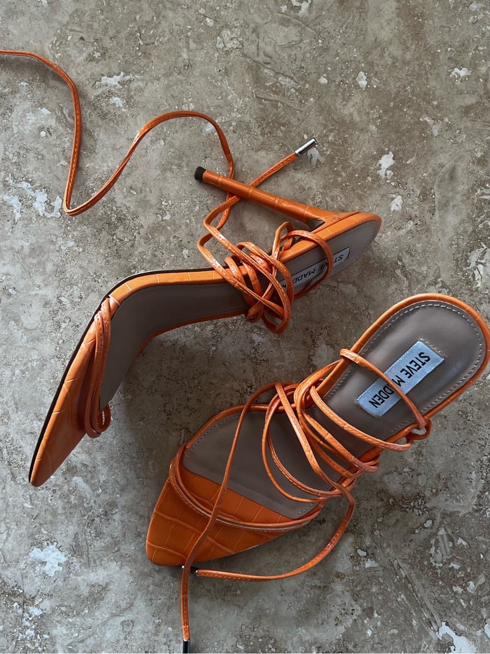 Steve Madden Tangerine Orange Leather Croc Print Wrap Heels Size 10